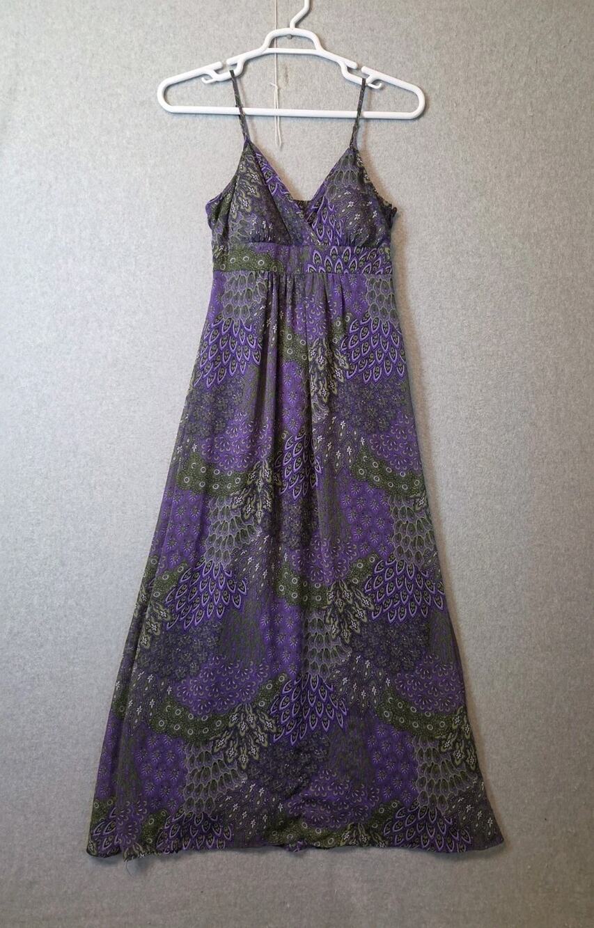 Apt. 9 Purple Peacock Sleeveless Smocked A Line Lined Maxi Dress Women's Medium
